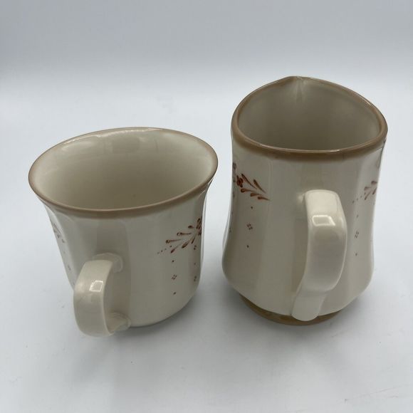 Renaissance Acadia White & Brown Coffee Cup & Creamer 291 Japan Mug Vintage VGC - Picture 4 of 8